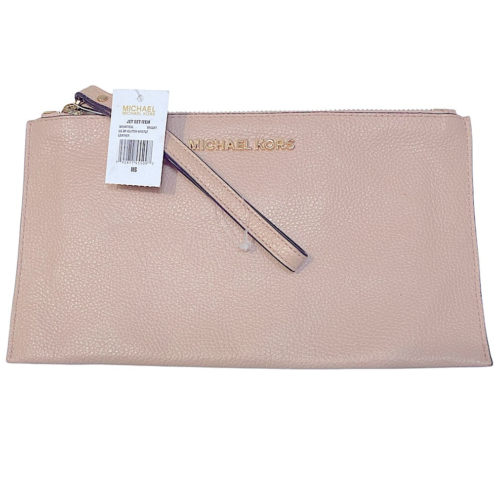 NWT! MICHAEL KORS JET SET TRAVEL LARGE CLUTCH WRISTLET! PEBBLED LEATHER